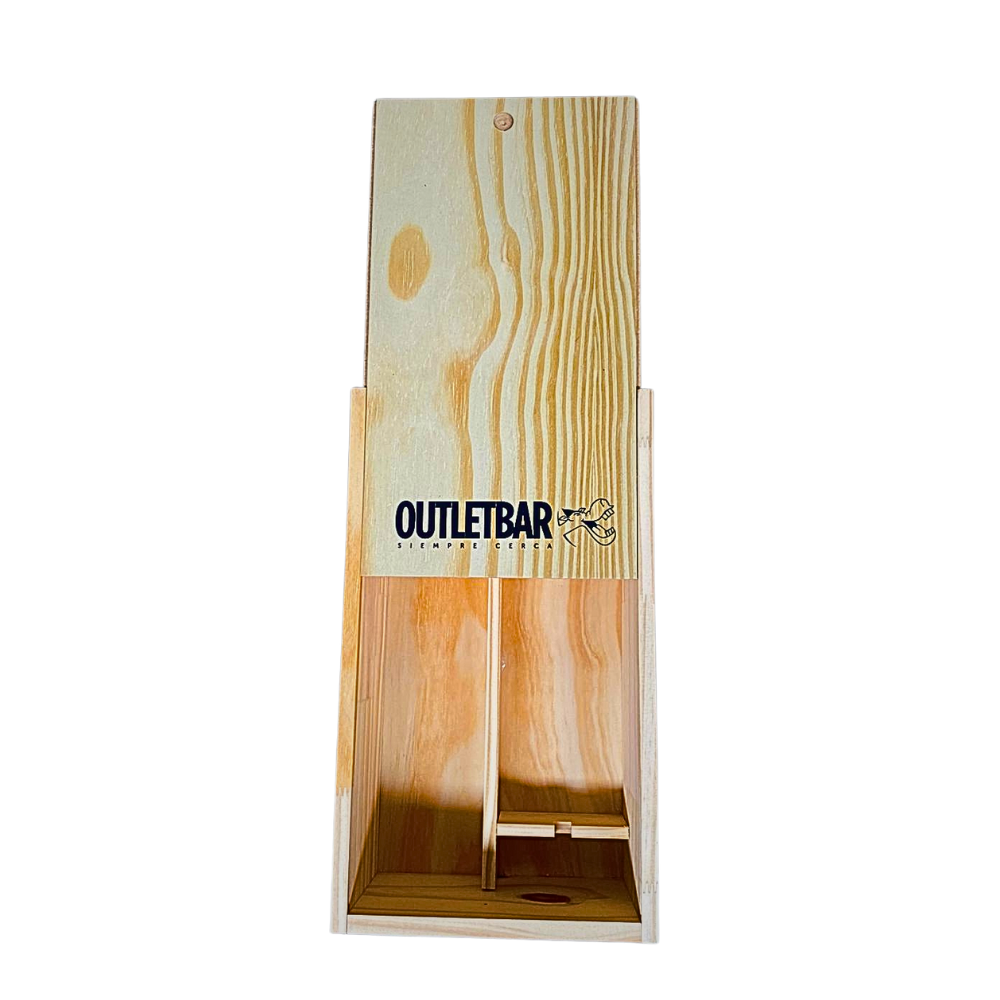 Caja de Madera 1 botella + Copa con Logo OutletBar